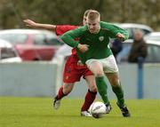 7 April 2005; Barry John Walsh, Republic of Ireland U15, in action against Thorkild Van Wymeersch, Belgium U15. U15 Friendly International, Republic of Ireland U15 v Belgium U15, Home Farm FC, Whitehall, Dublin. Picture credit; Brian Lawless / SPORTSFILE