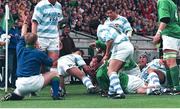 28 August 1999; Keith Wood, Ireland, looks up as referee Derek Bevan signals Ireland's first try. Rugby International, Ireland v Argentina, Lansdowne Road, Dublin. Picture credit: David Maher / SPORTSFILE