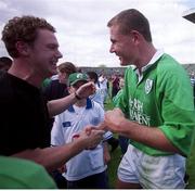 28 August 1999; Matt Mostyn, Ireland, is congratulated by fans as he leaves the pitch. Rugby International, Ireland v Argentina, Lansdowne Road, Dublin. Picture credit: Brendan Moran / SPORTSFILE