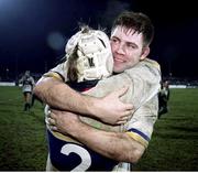 17 December 1999; Liam Toland, Leinster captain, and hooker Shane Byrne (2) celebrate at the final whistle, victory over Stade Francais. Heineken European Cup, Leinster v Stade Francais, Donnybrook, Dublin. Picture credit: Brendan Moran / SPORTSFILE