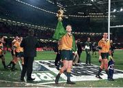 6 November 1999; Tom Bowman, Australia, celebrates his teams victory over France with the Web Ellis Trophy. 1999 Rugby World Cup, Australia v France, Millennium Stadium, Cardiff, Wales. Picture credit: Matt Browne / SPORTSFILE
