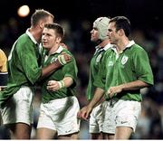 19 June 1999; Ireland players, from left, Jeremy Davidson, Jonathon Bell, Andy Ward and Girvan Dempsey pictured at the end of the match. 1999 Australia Tour, Lansdowne Cup Second Test, Australia v Ireland, Subiaco Oval, Perth, Australia. Picture credit: Matt Browne / SPORTSFILE