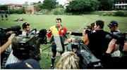 8 June 1999; Ireland Captain Dion O'Cuinneagain is interviewed by Irish and Australian journalists after training. Ireland Rugby Squad Training, Brisbane Grammar School, R.A. Henderson Oval, Queensland, Australia. Picture credit: Matt Browne / SPORTSFILE