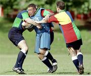 29 May 1999; Ireland's Justin Fitzpatrick is tackled by David Corkery, left, and David Humphreys during training. Ireland Rugby Squad Training, Central Coast Grammer School, Terrigal, New South Wales, Australia. Picture credit: Matt Browne / SPORTSFILE