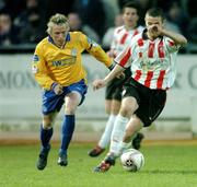 8 April 2005; Brian Cash, Derry City, in action against Bobby Ryan, Shelbourne. eircom League, Premier Division, Derry City v Shelbourne, Brandywell, Derry. Picture credit; David Maher / SPORTSFILE