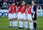 8 April 2005; The St. Patrick's Athletic players stand for a minutes silence before the game in homnour of Pope John Paul II. eircom League, Premier Division, St. Patrick's Athletic v Finn Harps, Richmond Park, Dublin. Picture credit; Pat Murphy / SPORTSFILE