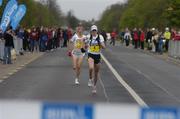9 April 2005; Amy Rudolph, USA, approaches the finish, ahead of Ireland's Sonia O'Sullivan, to win the women's 10k event of the BUPA Great Ireland Run. Phoenix Park, Dublin. Picture credit; Brian Lawless / SPORTSFILE