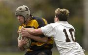 9 April 2005; Shannon Brown, Co. Carlow, is tackled by Marc O'Neill, Dublin University. AIB All Ireland League 2004-2005, Division 1, Dublin University v Co. Carlow, College Park, Trinity College, Dublin. Picture credit; Brian Lawless / SPORTSFILE