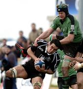 10 April 2005; Jonathan Thomas, The Ospreys, is tackled by Andrew Farley, Connacht. Celtic League 2004-2005, Pool 1, Connacht v Neath-Swansea Ospreys, Sportsground, Galway. Picture credit; David Maher / SPORTSFILE