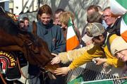 10 April 2005; Hedgehunter, the winner of the Grand National yesterday is paraded to the crowd by Mia Niemela. Leopardstown Racecourse, Dublin. Picture credit; Damien Eagers / SPORTSFILE