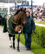 10 April 2005; Hedgehunter, the winner of the Grand National yesterday, is paraded to the crowd by Mia Niemela. Leopardstown Racecourse, Dublin. Picture credit; Damien Eagers / SPORTSFILE