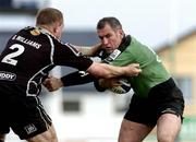 10 April 2005; Eric Elwood, Connacht, is tackled by Barry Williams, The Ospreys. Celtic League 2004-2005, Pool 1, Connacht v Neath-Swansea Ospreys, Sportsground, Galway. Picture credit; David Maher / SPORTSFILE