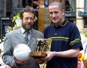 11 April 2005; GAA President Sean Kelly with Tyrone footballer Stephen O'Neill who was presented with the Vodafone Player of the Month award for the month of March for Football. Westbury Hotel, Dublin. Picture credit; Pat Murphy / SPORTSFILE