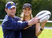 12 April 2005; Leinster's David Holwell who was awarded the Guinness Draught Can Celtic League Player of the Month for February / March with model Roberta Rawat, Old Belvedere, Anglesea Road, Dublin. Picture credit; Damien Eagers / SPORTSFILE