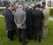 10 April 2005; Trainer John Oxx is interviewed by journalists after Alayan had just won the Leopardstown 2,000 Guineas Trial Stakes. Leopardstown Racecourse, Dublin. Picture credit; Damien Eagers / SPORTSFILE