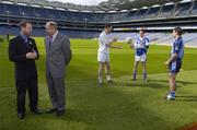 13 April 2005; U21 players Michael Foley, Kildare, Padraig McMahon, Laois, Bryan Cullen, Dublin, with Michael Smith, Marketing Director, Cadbury Ireland, and GAA President Sean Kelly at the announcement by Cadbury Ireland and the GAA that Cadbury Ireland will be sponsoring the All-Ireland Under 21 Football Championships for a period of four years. Croke Park, Dublin. Picture credit; Brian Lawless / SPORTSFILE