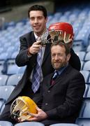 13 April 2005; GAA President Sean Kelly at the launch of Mycro's new helmet which was designed by Cork hurler Ronan Curran, left. Croke Park, Dublin. Picture credit; David Maher / SPORTSFILE