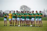 5 January 2014; The Kerry team stand for the national anthem before the game. McGrath Cup, Quarter-Final, Kerry v Institute of Technology Tralee, John Mitchels GAA Club, Farmer's Bridge, Tralee, Co. Kerry. Picture credit: Brendan Moran / SPORTSFILE