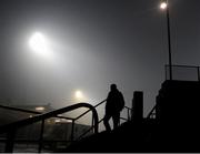 8 January 2014; A Fermanagh supporter makes his exit from a foggy Brewester Park. Power NI Dr. McKenna Cup Section B Round 1. Fermanagh v St Mary's, Brewster Park, Enniskillen, Co. Fermanagh. Picture credit: Oliver McVeigh / SPORTSFILE