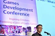 10 January 2014; Today the GAA held their Games Development Conference with the theme &quot; Inspiring Children: Fostering a Love of Gaelic Games&quot;. Pictured is Darragh Sheridan, University of Sterling, speaking during the Liberty Insurance Coaching Development Conference. Croke Park, Dublin. Picture credit: Barry Cregg / SPORTSFILE