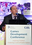 10 January 2014; Today the GAA held their Games Development Conference with the theme &quot; Inspiring Children: Fostering a Love of Gaelic Games&quot;. Pictured is Joe Carton, Games Development Manager in Munster, speaking during the Liberty Insurance Coaching Development Conference. Croke Park, Dublin. Picture credit: Barry Cregg / SPORTSFILE