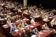 15 April 2005; Delegates watch and listen at the 2005 GAA Congress. Croke Park, Dublin. Picture credit; Ray McManus / SPORTSFILE