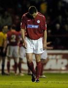 15 April 2005; Shelbourne's Colin Hawkins leaves the pitch after he was sent off. eircom League, Premier Division, Shelbourne v St. Patrick's Athletic, Tolka Park, Dublin. Picture credit; Brian Lawless / SPORTSFILE