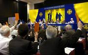 16 April 2005; Delegates voting on Motion 12 at the 2005 GAA Congress. Croke Park, Dublin. Picture credit; Ray McManus / SPORTSFILE