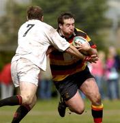 16 April 2005; John Lyne, Lansdowne, is tackled by Hugh Hogan, Dublin University. AIB All Ireland League 2004-2005, Division 1, Lansdowne v Dublin University, Lansdowne Road, Dublin. Picture credit; Matt Browne / SPORTSFILE