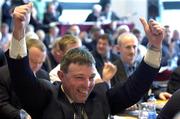 16 April 2005; Sligo delegate Joe Queenan celebrates the passing of the Rule 42 Motion at the 2005 GAA Congress. Croke Park, Dublin. Picture credit; Ray McManus / SPORTSFILE