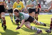 16 April 2005; John O'Sullivan, Connacht, goes over for a try. Celtic League, Newport Gwent Dragons v Connacht, Rodney Parade, Newport, Wales. Picture credit; Tim Parfitt / SPORTSFILE
