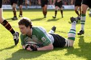 16 April 2005; John O'Sullivan, Connacht, goes over for a try. Celtic League, Newport Gwent Dragons v Connacht, Rodney Parade, Newport, Wales. Picture credit; Tim Parfitt / SPORTSFILE