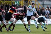16 April 2005; James Downey, Connacht, is tackled by Michael Owen and Luke Charteris, Newport Gwent Dragons. Celtic League, Newport Gwent Dragons v Connacht, Rodney Parade, Newport, Wales. Picture credit; Tim Parfitt / SPORTSFILE