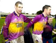 17 April 2005; Wexford's Mattie Forde, left, celebrates with team-mate John Hudson after the game. Allianz National Football League, Division 1 Semi-Final, Tyrone v Wexford, O'Moore Park, Portlaoise, Co. Laois. Picture credit; Pat Murphy / SPORTSFILE