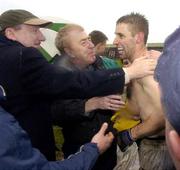 17 April 2005; Mattie Forde, Wexford, celebrates with supporters after the game. Allianz National Football League, Division 1 Semi-Final, Tyrone v Wexford, O'Moore Park, Portlaoise, Co. Laois. Picture credit; Pat Murphy / SPORTSFILE