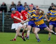 17 April 2005; Pat Mulcahy, Cork, in action against Brian Quinn, Clare. Allianz National Hurling League, Division 1, Round 2, Clare v Cork, Cusack Park, Ennis, Co. Clare. Picture credit; Kieran Clancy / SPORTSFILE
