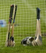 17 April 2005; Spare hurleys and a helmet left beside the goal before the game. Allianz National Hurling League, Division 1, Relegation Section, Dublin v Limerick, Parnell Park, Dublin. Picture credit; David Levingstone / SPORTSFILE