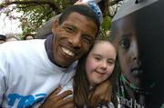 20 April 2005; Ethiopian Olympic legend Haile Gebreselaisse with Special Olympic athlete Orla Daly from Foxrock, Dublin, at a photocall to help Trocaire close its Lenten campaign. St. Stephen's Green, Dublin. Picture credit; Pat Murphy / SPORTSFILE