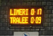 10 January 2014; A general view of the score board at the end of the game indicates Limerick 0-17 to Tralee IT 0-09 while in fact the score ended 10-17 to 0-9. Waterford Crystal Cup, Preliminary Round, Limerick v IT Tralee, Mick Neville Park, Rathkeale, Limerick. Picture credit: Ramsey Cardy / SPORTSFILE
