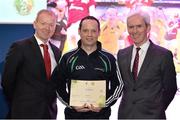 10 January 2014; Today the GAA held their Games Development Conference with the theme &quot; Inspiring Children: Fostering a Love of Gaelic Games&quot;. Colm Clear, is presented with his certificate for GAA Lead Tutor Trainer by Micheál Martin, Chairman National Games Committee, left, and Michael McGeehin, Director Coaching Ireland. Liberty Insurance Coaching Development Conference, Croke Park, Dublin. Picture credit: Barry Cregg / SPORTSFILE