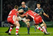 11 January 2014; Paul O'Connell, Munster, is tackled by Shaun Knight, left, and Sione Kalamafoni, Gloucester. Heineken Cup 2013/14, Pool 6, Round 5, Gloucester v Munster, Kingsholm, Gloucester, England. Picture credit: Diarmuid Greene / SPORTSFILE