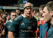 11 January 2014; Munster's Paul O'Connell and team-mates are applauded off by Gloucester after the game. Heineken Cup 2013/14, Pool 6, Round 5, Gloucester v Munster, Kingsholm, Gloucester, England. Picture credit: Diarmuid Greene / SPORTSFILE