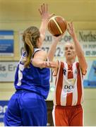 11 January 2014; Suzanne Maguire, DCU Mercy, in action against Claire Rockall, Team Montenotte Hotel Cork. Basketball Ireland Women's National Cup Semi-Final 2014, DCU Mercy v Team Montenotte Hotel Cork, Neptune Stadium, Cork. Picture credit: Brendan Moran / SPORTSFILE