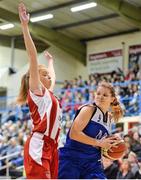 11 January 2014; Claire Rockall, Team Montenotte Hotel Cork, is defended by Sarah Woods, DCU Mercy. Basketball Ireland Women's National Cup Semi-Final 2014, DCU Mercy v Team Montenotte Hotel Cork, Neptune Stadium, Cork. Picture credit: Brendan Moran / SPORTSFILE