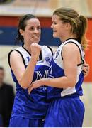 11 January 2014; Niamh Dwyer, left, and Claire Rockall, Team Montenotte Hotel Cork, celebrate after the game. Basketball Ireland Women's National Cup Semi-Final 2014, DCU Mercy v Team Montenotte Hotel Cork, Neptune Stadium, Cork. Picture credit: Brendan Moran / SPORTSFILE