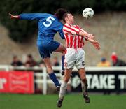 28 February 1999; Aidan Lynch of UCD in action against Donagh Oates of Sligo Rovers during the Harp Lager National League Premier Division match between UCD and Sligo Rovers at Belfield Park in Dublin. Photo by David Maher/Sportsfile