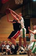 27 February 1999; Ciaran Dempsey of Denny Notre Dame in action against Dave Weaver of Sligo during the ESB Men's Superleague match between Denny Notre Dame and Sligo at the National Basketball Arena in Dublin. Photo by Brendan Moran/Sportsfile