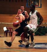 27 February 1999; Ciaran Dempsey of Denny Notre Dame in action against Rasuel McKune of Sligo during the ESB Men's Superleague match between Denny Notre Dame and Sligo at the National Basketball Arena in Dublin. Photo by Brendan Moran/Sportsfile