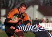 27 February 1999; Colm Rigney of Buccaneers in action against Alan McGowan of Blackrock College during the AIB All-Ireland League Division 1 match between Blackrock College and Buccaneers at Stradbrook Road in Blackrock, Dublin. Photo by Matt Browne/Sportsfile