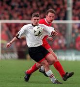 21 February 1999; Darren McCaul of Derry City in action against Gareth Cronin of Cork City during the Bord Gáis National League Premier Division match between Cork City and Derry City at Turners Cross in Cork. Photo by David Maher/Sportsfile